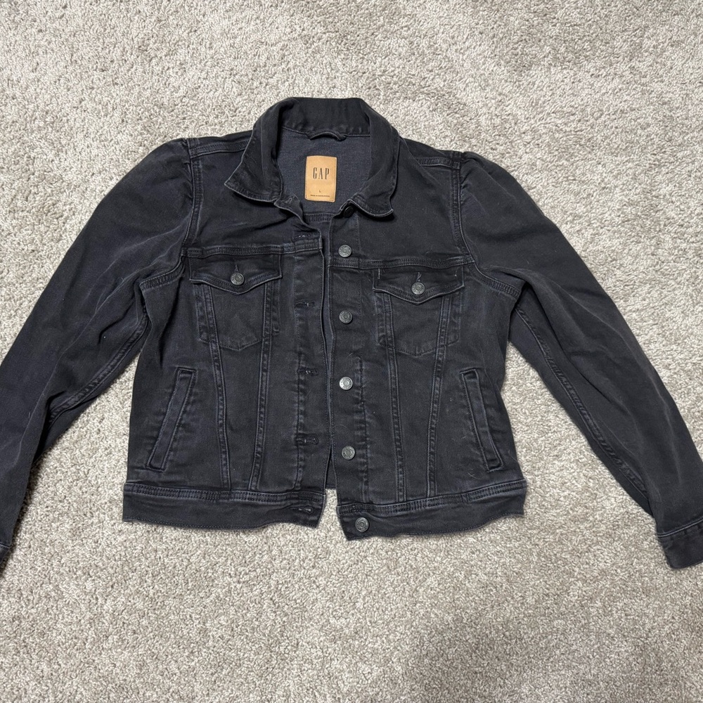 GAP Black Denim Puffed Shoulder Jacket